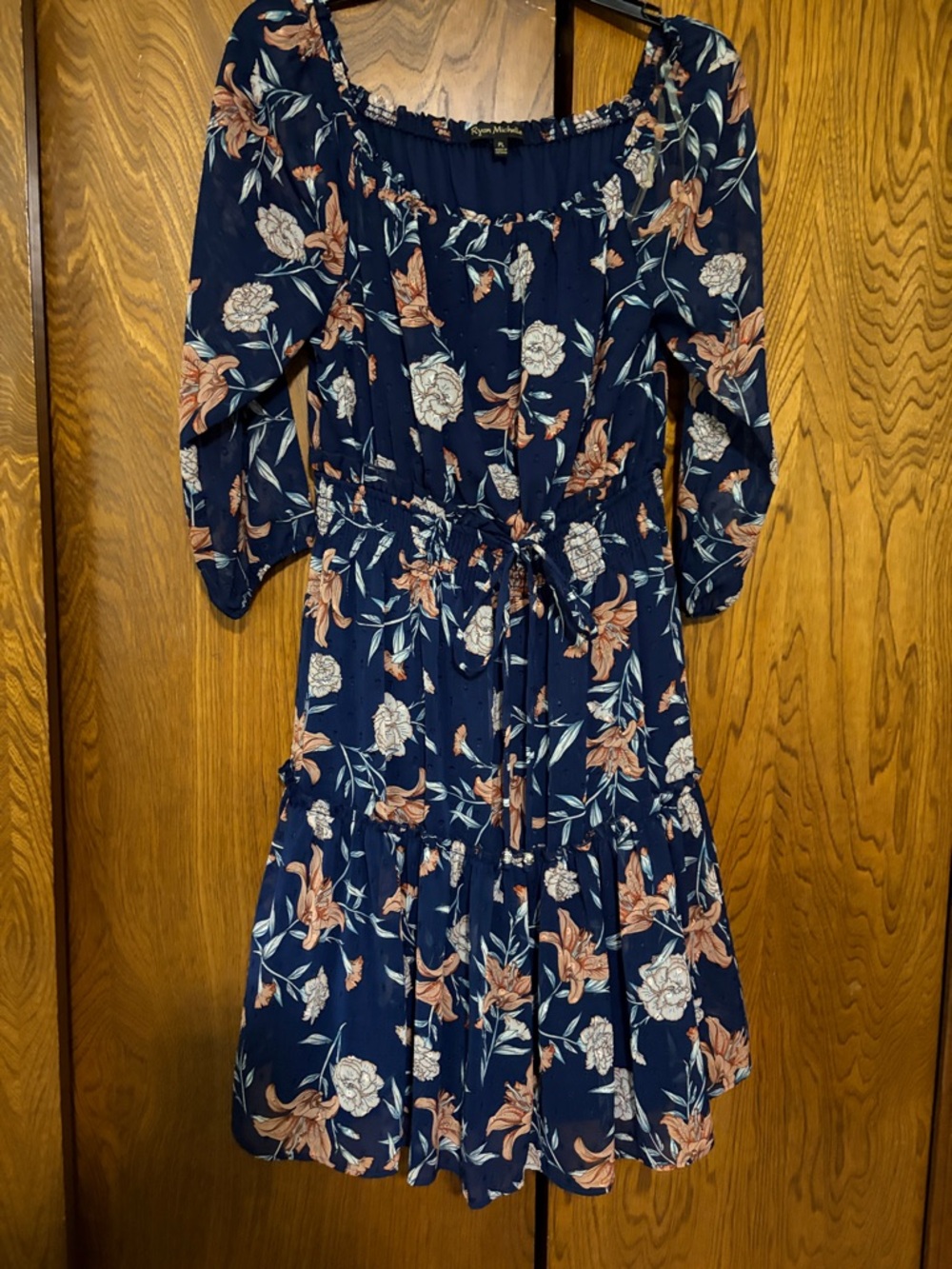 Floral Navy Long Sleeve Tiered Dress
